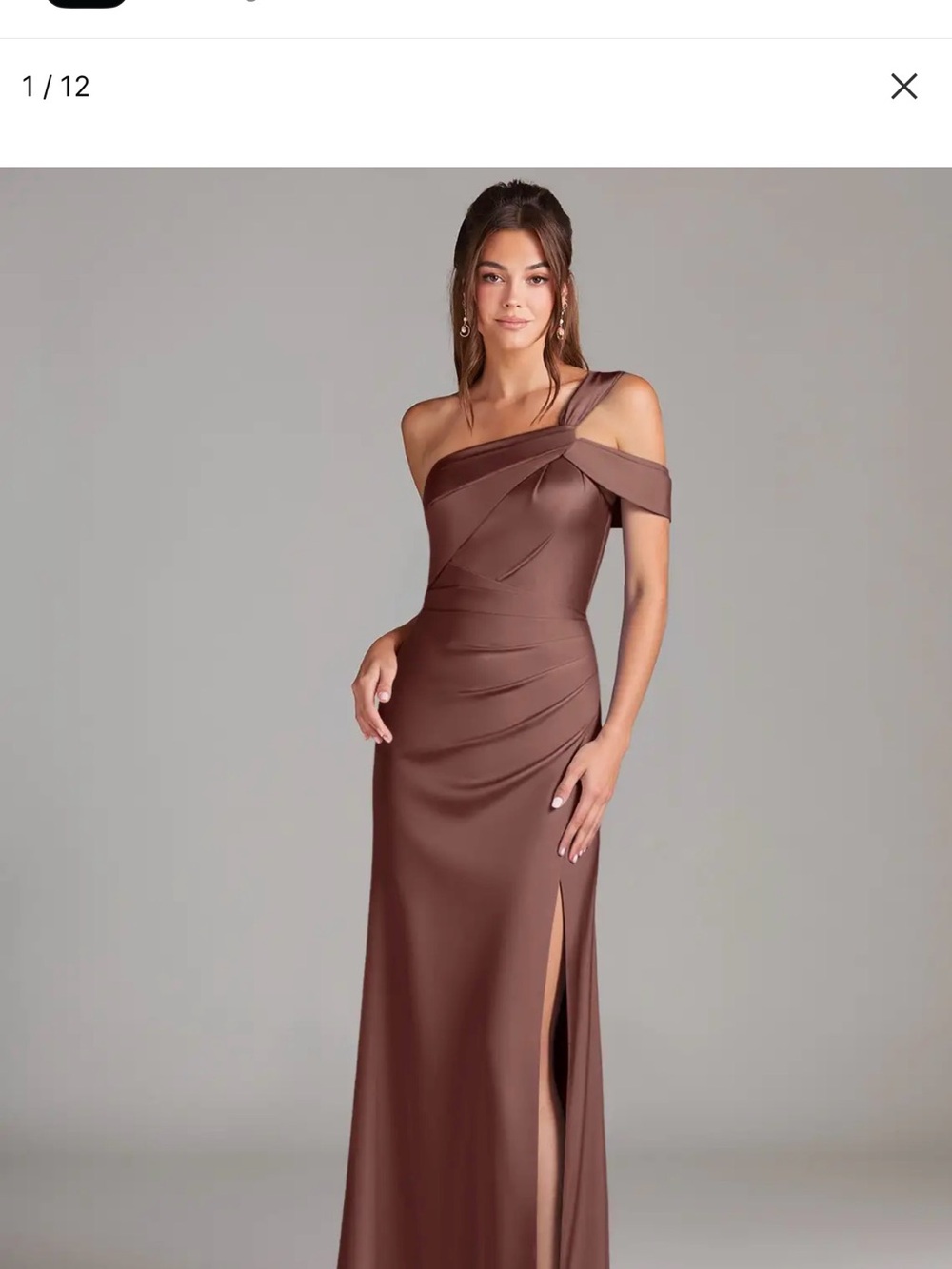 Off-Shoulder Chocolate Brown Evening Gown